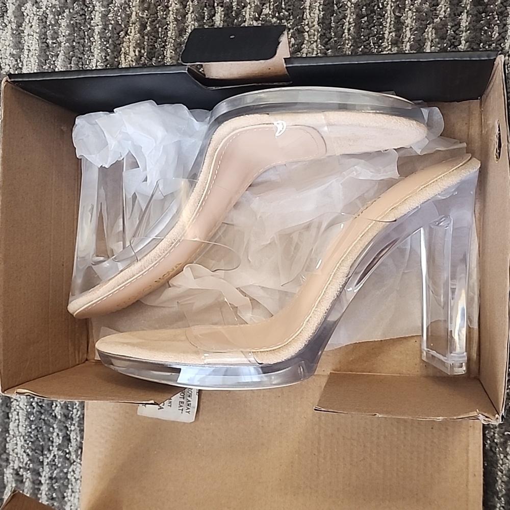 Clear rectangle half block heel